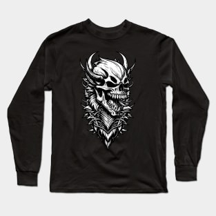 Black and White Morbid Skull Long Sleeve T-Shirt